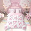 7 Pieces Pink Bowknot Princess Comforter Set King,Disco Crystal Ball Western Cowgirl Bedding Set,Stars Bow Tie Sweet Romantic Dreamy（Comforter+Fitted+Flat Sheet+2 Pillowcases+2 Throw Pillow Covers）