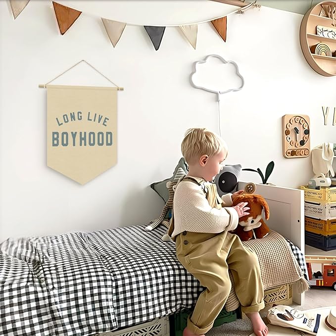 Long Live BoyHood Banner, Boy Nursery Decor, Boys Room Wall Hanging Pennant Flag Banner Decor for Nursery Classroom Playroom Kids Room, Playroom Essentials