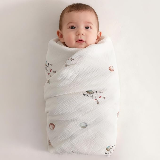 NTBAY 4 Layer Muslin Cotton Toddler Blanket, 30x40 Soft and Breathable Receiving for Newborns and Infants, Perfect for Crib, Stroller, Travel, Lightweight Nursery Blanket, Astronaut's Journey