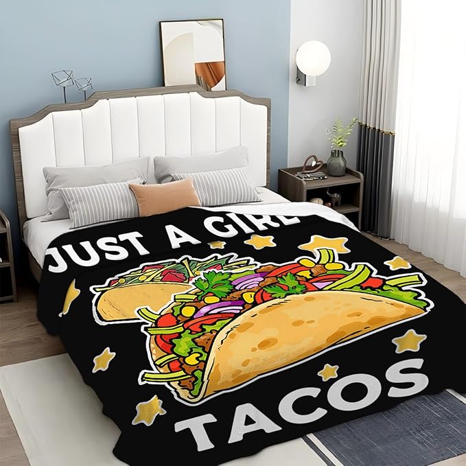Tijuboni Tacos Throw Blanket Just A Girl Who Loves Tacos Gifts for Girls Boys Women Men Kids Adults Soft Flannel Fleece Blanket for Couch Sofa Bed Home Decor 50"x60"
