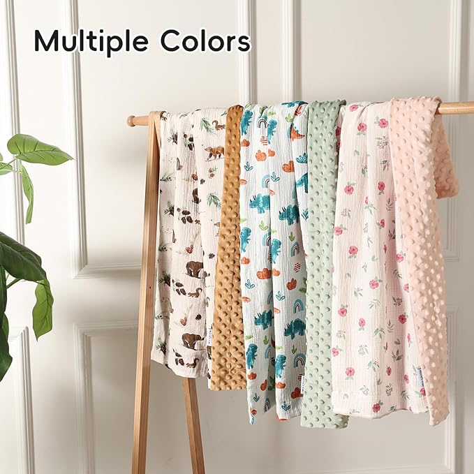 david's kids Muslin Minky Baby Blanket for Boys with Muslin Cotton Front and Dotted Fleece Backing, Breathable and Soft Lightweight Receiving Blanket for Newborns, 30x40 Inches, Woodland Animals