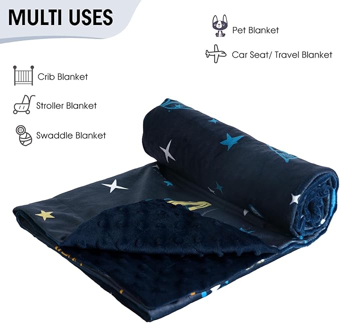 david's kids Micro Fleece Minky Baby Blanket for Boys with Double Layer and Soothing Raised Dots, Breathable and Soft Lightweight Receiving Blanket for Newborns, 30x40 Inches, Space