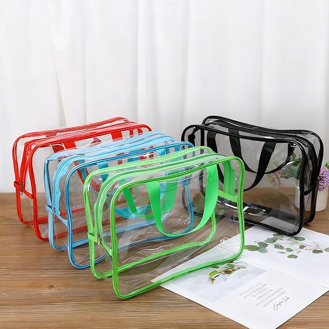 6 PCS Clear Storage Bags with Labels, Reusable PVC Bags with Zipper Travel Organizer Bag for Storage