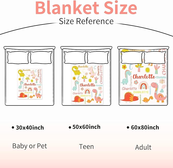 Personalized Dinosaur Blanket with Name for Girl, Custom Name Blanket for Kids, Soft Flannel Pink Dinosaur Toddler Blanket Customized Gift for Birthday Christmas Baby Shower Newborn Gift 60" X 80"