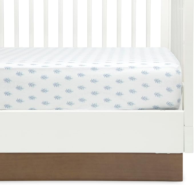 Delta Children Fitted Crib Sheets for Girls and Boys - 100% Organic Cotton Crib Sheet for Standard Crib and Toddler Mattresses - 28x52 Inch - GOTS Certified (Pack of 3), Blue Botanicals