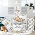 Personalized Baby Crib Bedding Set with Name, 5 Pcs Grey Bear Baby Crib Set for Infants Toddlers, Double Layer Nursery Bedding, Infant Toddler Newborns Customized Gifts, Crib Accessories