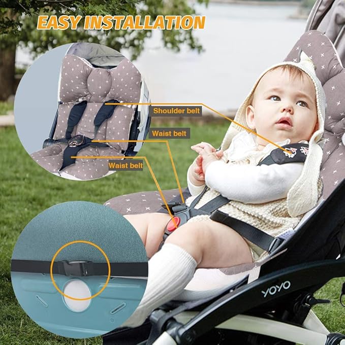 Baby Seat Pad Liner for Stroller–Soft and Breathable，3D Air Mesh Cotton Universal Baby Stroller Cushion (Grey Cross)