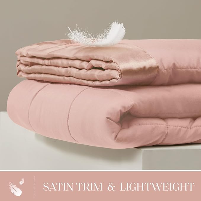 Madison Park Windom Down Alternative Blanket, Premium 3M Scotchgard Moisture Wicking Treatment, Lightweight and Soft Bed Cover For All Season, Satin Trim, Blush Twin