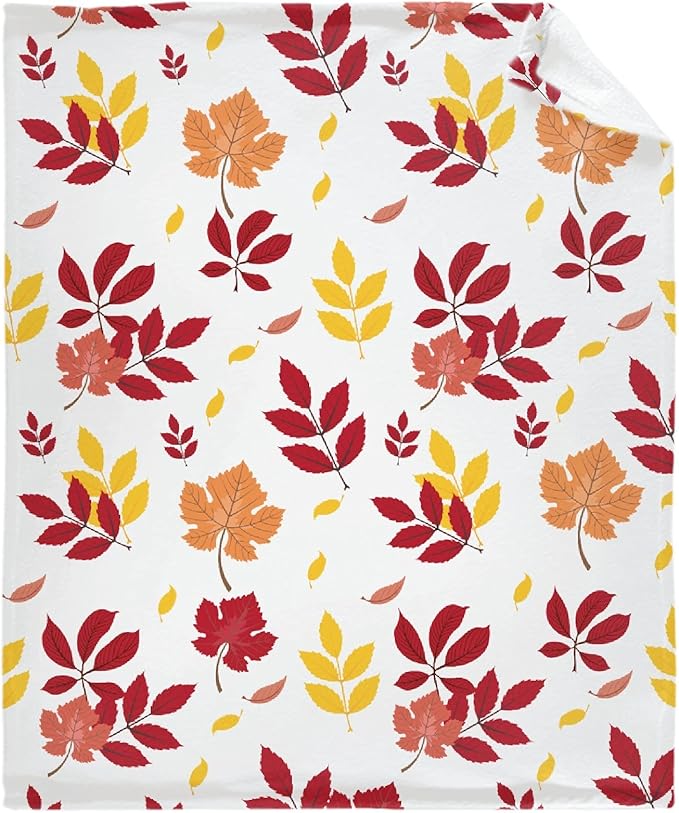 Thuswarm Autumn Colorful Pecan Leaf Flannel Blanket for Autumn Winter Gifts Warm Cozy Soft Funny Print Throw for Bed Couch Sofa 50”×40” Small for Kid