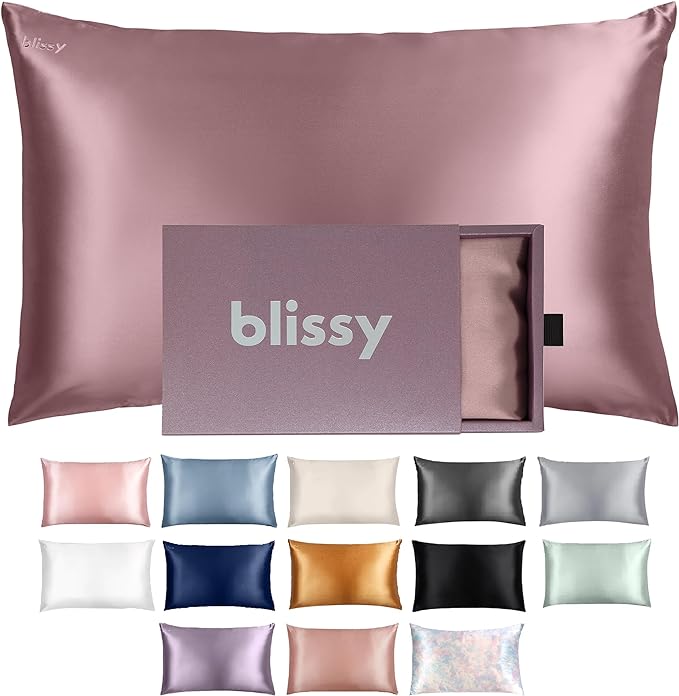 Blissy Silk Pillowcase - 100% Pure Mulberry Silk - 22 Momme 6A High-Grade Fibers - Silk Pillow Cover for Hair & Skin - Regular, Queen & King (Plum, Queen)