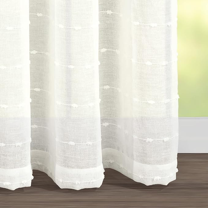 Lush Decor Farmhouse Textured Grommet Sheer Window Curtain Panel (Single Panel), 115"W x 84"L, White
