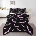 Erosebridal Halloween Bedding Set Twin Size for Kids Boys Youth Pink Bats Comforter Set Happy Holiday Gothic Quilt with 1 Pillow Case Spooky Animal Bedding Comforter Sets