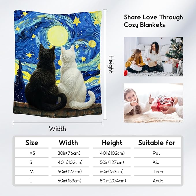 Cat Blanket for Women/Men - Kids Throw with Cat - Lightweight Flannel Soft Throws Gifts for Bed Office - 50"x60"