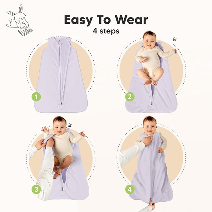 2-Pack Baby Sleep Sacks, Zipper Wearable Blanket - 0.5TOG Organic Cotton, Lightweight, Soft Cozy Infant Sleeping Sack 3-6 months, Easy to Wear Small Newborn Transition Swaddles Sleepsacks (Lilac)
