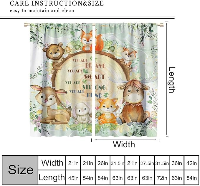 Kids Safari Animal Curtains Cute Watercolor Wildlife Jungle Window Treatments for Boys Girls Bedroom Inspirational Motivational Quotes Nursery Children Drapes for Living Room W42xL54