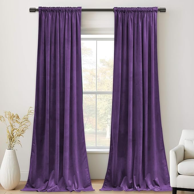 StangH Purple Velvet Curtains Room Darkening Thermal Insulated Drapes for Bedroom Living Room, Super Soft Velvet Window Treatment with Rod Pocket Back Tab, 52x108 inches, 2 Panels
