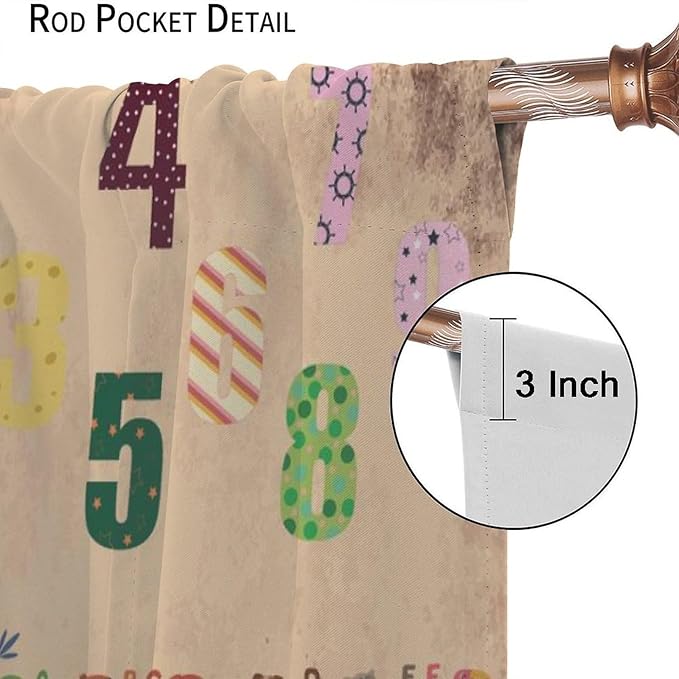 Animal Alphabet Numbers Tree Curtain Learning ABC Letters Birds Numbers Home Printed Rod Pocket Window Treatments for Bedroom Living Room Playroom Nursery Decor 42" W X 45" L