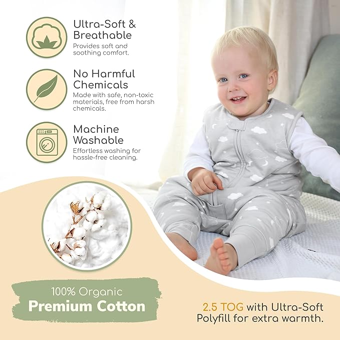 Mama Cheetah Toddler Sleep Sack with Feet 2T, 2.5 TOG Organic Cotton Baby Sleeping Bag with Legs, Winter Baby Wearable Blankets for Early Walker M