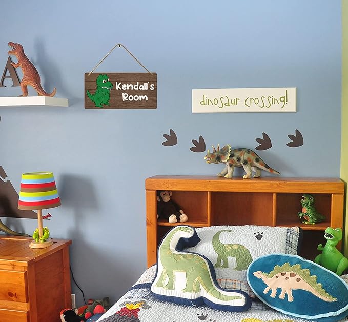 Custom Dinosaur Wooden Wall Decor, Nursery Kids Boys & Girls Room Decor, Personalized Dino Bedroom Sign 5x10 Inch