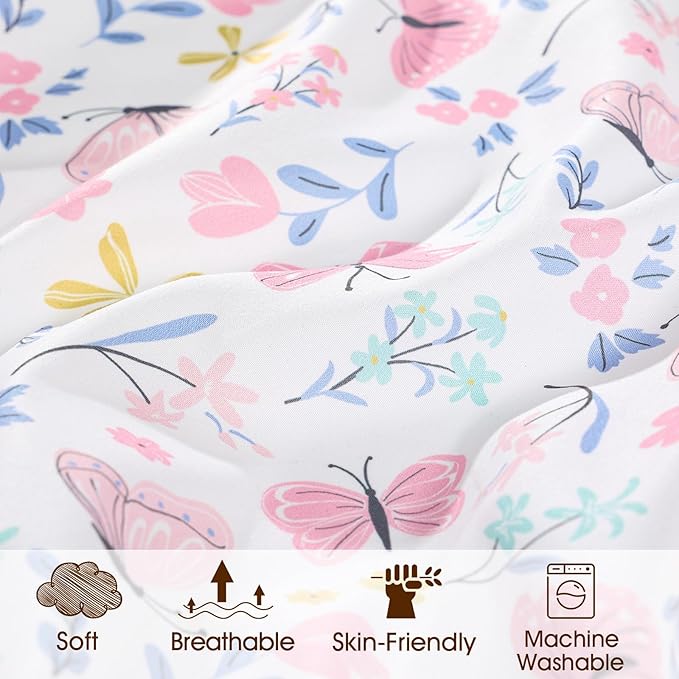 PHF 3 Pack Soft Mini Crib Sheets, Butterfly Pack N Play Sheets for Baby Girls, No Slip Universal Fit for Pack N Play, Playard, Portable and Mini Crib Mattresses, Butterfly