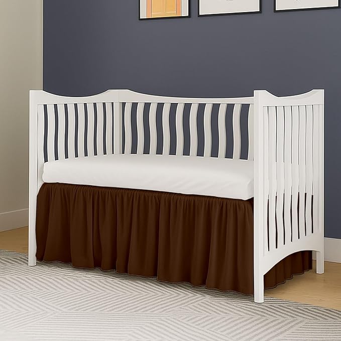 Chocolate Ruffled Crib Bed Skirt - 100% Cotton - Nursery Dust Ruffle Bedding Skirts for Baby Boy or Baby Girl - Standard Crib, 14" Drop
