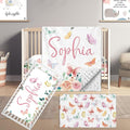 Custom Name Crib Bedding Set, 3 Pcs Personalized Baby Crib Bedding Set, Soft Pink Butterfly Nursery Crib Sets for Boys Girls, Double Layer Toddler Bedding Set Customized Gifts for Newborn Kids