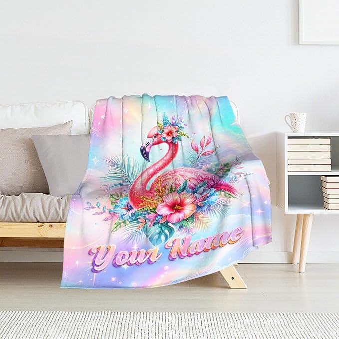 Custom Kids Blanket for Toddler - Girls Throw for Flamingo Lovers - Soft Warm Blankets Stuff for Bed, Living Room
