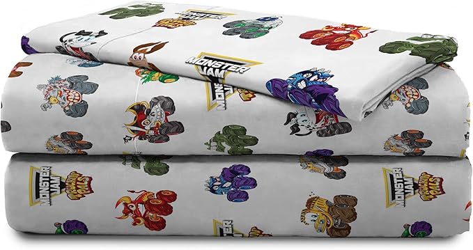 Monster Jam Truckin Pals 5 Piece Twin Bed Set - Includes Comforter & Sheet Set - Bedding Features Grave Digger & Megalodon - Super Soft Fade Resistant Microfiber (Official Monster Jam Product)