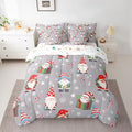 Christmas Gnomes Comforter Set With Sheets 7 Piece King Size Cute Snowflakes Candy Bedding Set for Kids Boys Girls Grey Bed in a Bag Reversible Xmas Decor Room Decor Soft Lightweight Microfiber