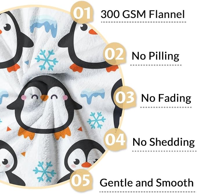 Penguin Blanket Gifts for Girls Women - 50" x 60" Inches Penguin Throw Blanket - White Soft Warm Throws for Couch, Bed & Travel