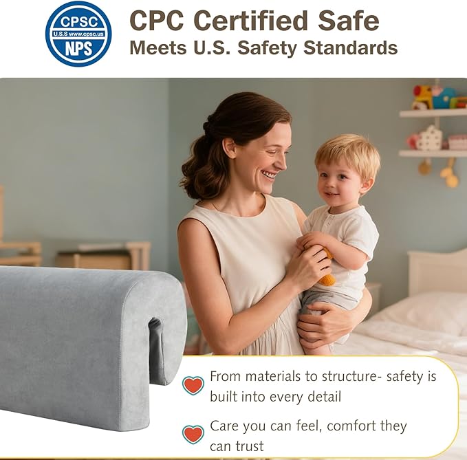 Toddlers' Bed Rail Bumpers – Extra Height Bed Rail Protector, Washable Cover, Anti-Collision, Fits Toddler, Bunk & Loft Beds, 2.3 Ft, 1-Pack
