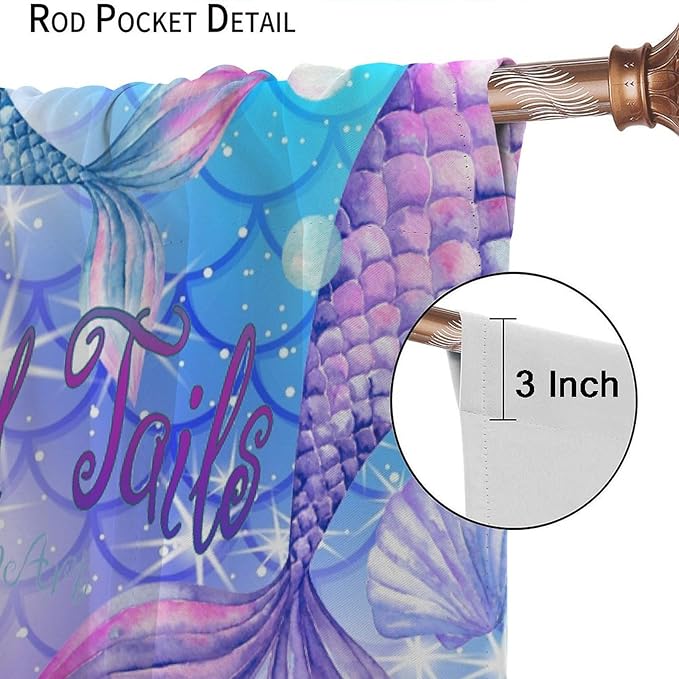 Dream Mermaid Curtain Colorful Mermaid Shell Ocean Theme Fantasy Blackout Curtains for Kids Boys Girls Bedroom Nursery Room Decor Rod Pocket Window Drapes 42x54in