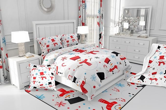 Feelyou Merry Christmas Comforter Set All Season Snowman Bedding Set with 1 Pillow Cases Winter Holiday Microfiber Kids Twin Bedclothes New Year Gift Bedroom Decor Duvet Quilt Soft Lightweight