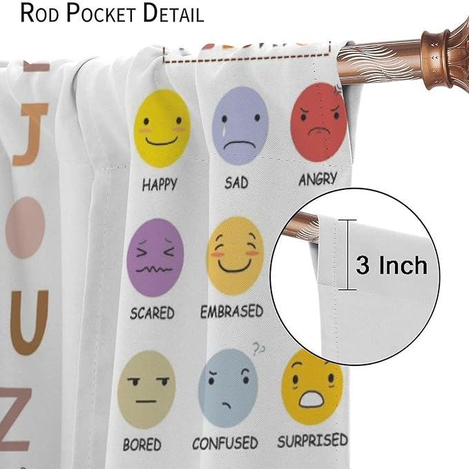 Kids Educational Curtain,Pastel ABC Alphabet Continents Map Numbers Shapes Weather Learning Tools Boy Girl Nursery Rod Pocket Blackout Window Treatments for Bedroom Living Room 72" W X 63" L
