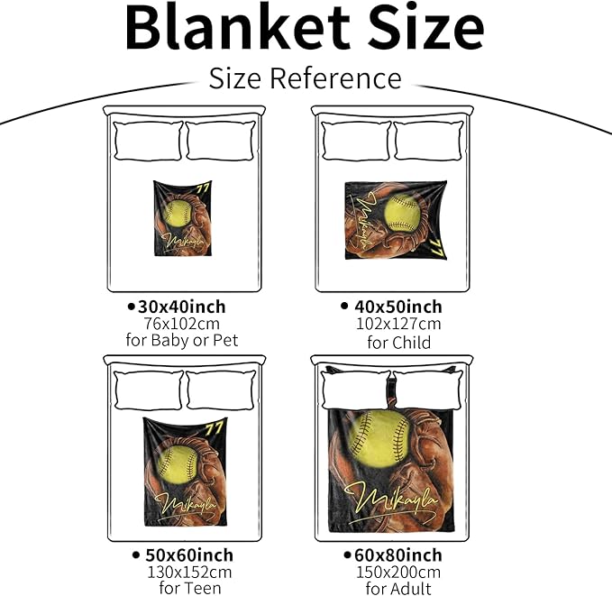 Personalized Baby Softball Blanket: Custom Bedding for Kids Soft Ball Throw Blankets - Perfect Newborn Gift Infant Swaddling Blanket with Name 40x50inch