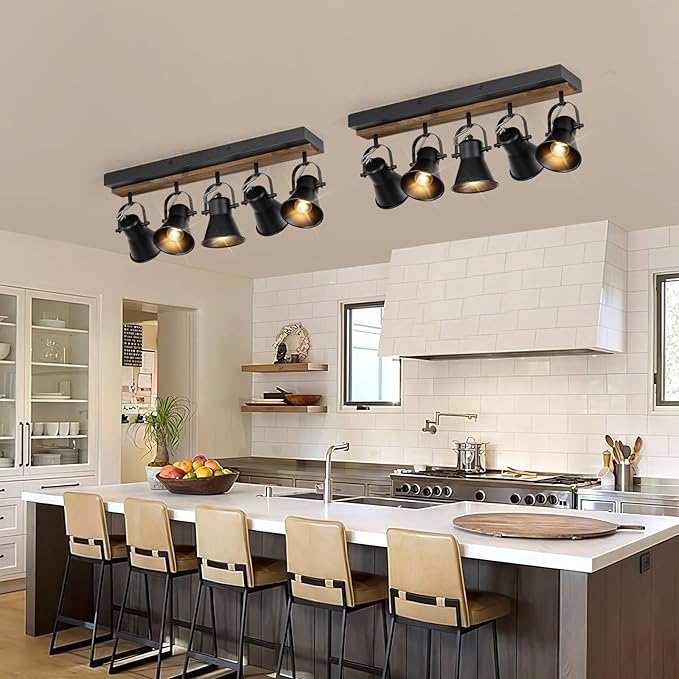 SEEBLEN 5-Light Track Light Fixtures, Adjustable Ceiling/Wall Mount Spotlight, Industrial Black Kitchen Track Lighting for Living Room, Dining Room, Hallway, Bathroom