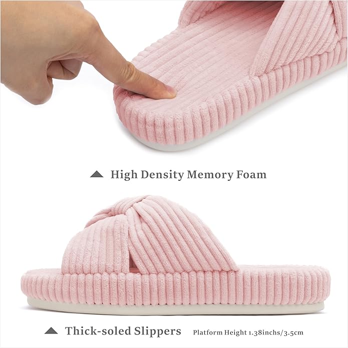Chantomoo Slippers for Women Memory Foam House Bedroom Corduroy Bow Crossbands Slipper Shoes Comfy Trendy Gift Slippers