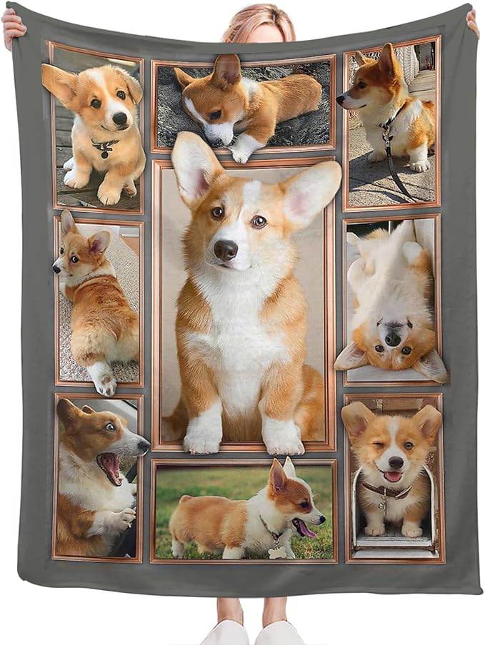 Tijuboni Corgi Throw Blanket Dog Gifts for Girls Boys Women Men Kids Adults Soft Flannel Fleece Blanket for Couch Sofa Bed Home Decor 50"x60"