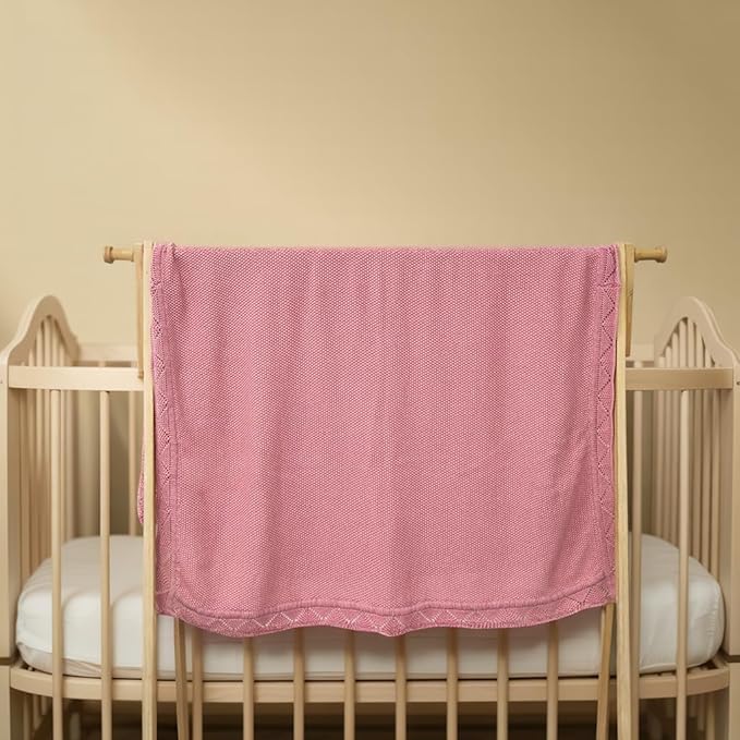 Baby Knit Blanket Soft Breathable Cotton Scallop Border Blankets Newborn Knitted Blanket Swaddle Blankets Gifts for Baby Newborn Toddler Shower Boy Girl New Mom Birthday Christmas RP 30x40