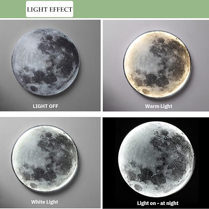 Modern Moon Wall Sconce Lighting, Dimmable Nightlight with Remote Control, Plug in Wall Lamp, Decorative Moon Light for Nursery Bedroom Living Room (19.6 inch)