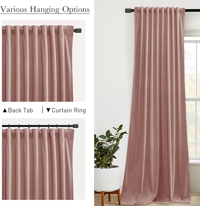 StangH Dusty Pink Velvet Curtains for Nursery Kids Back Tab Room Darkening Privacy Window Drapes Home Decoration for Bedroom/Living Dining Room/Spa/Office, W52 x L90, 2 Panels