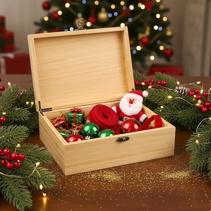 Personalized Funny Christmas Eve Wooden Box, Pine/Walnut Christmas Keepsake Box for Kids, Custom Decorative Boxes Christma Gifts，6 Designs with Santa Reindeer, 10*8*3.5 in for Pine Boxes