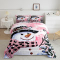 Feelyou Kids Christmas Theme Decorations Bedding Set Xmas Snowman Comforter Set for Boys Girls Snowflake Kawaii Cute Comforter Watercolor Pink Quilt Set Bedroom Collection Toddler Size