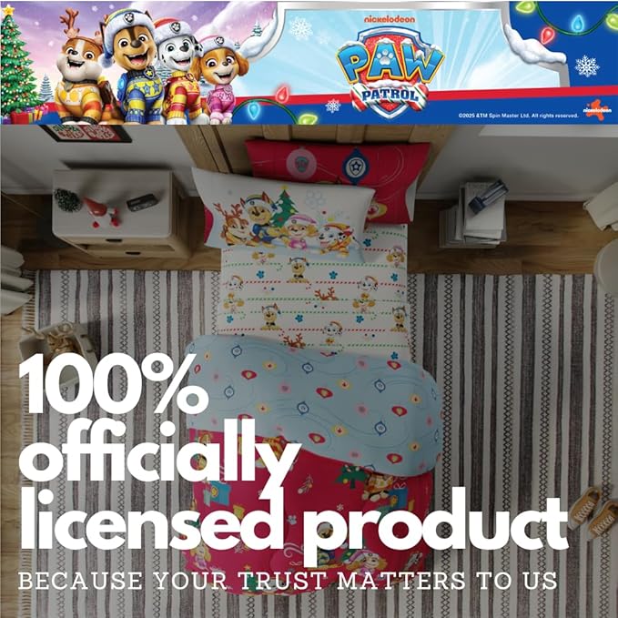 PAW Patrol Holiday & Christmas Kids Bedding Soft Comforter and Sheet Set with Sham, 7 Piece Full Size, (Officially Licensed Product) by Franco