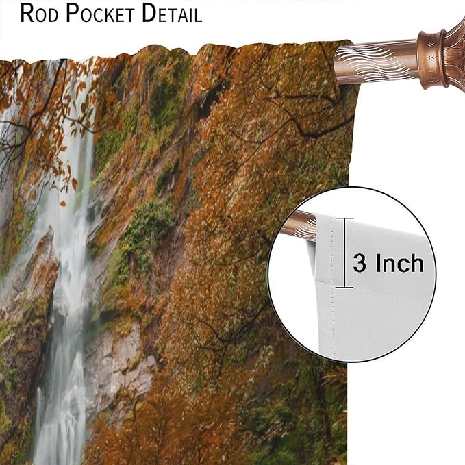 Forest Waterfall Blackout Curtains, Autumn Jungle Mountains Fall Nature Landscape Window Drapes, for Bedroom Living Room 84" W X 84" L