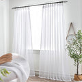 White Sheer Curtains 84 Inches Long 2 Panels, Thin Textured Linen Look Pinch Pleated Curtain for Track System, See Through Drapes for Living Room, Rustic Window Treatments Decor