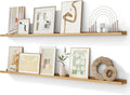 Picture Ledge Shelf, 72 inch Solid Ash Wood Floating Shelves Set of 2, Picture Ledge Photo Ledge Wall Mounted for Living Room Kids' Room Bedroom, Color Natural