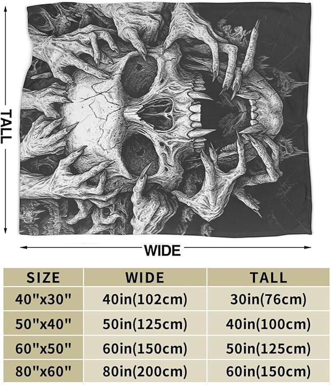 Skull Blanket for Girls Boys Horrible Gothic Throw Blankets Soft Cozy Warm Fuzzy Fleece Cool Black White Bedding Flannel Throws Stuff Gifts for Skull Lovers Kids Men Women Bedroom Decor 50"x40"