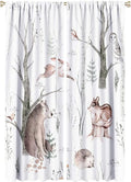 Watercolor Woodland Animal Curtains, Wildlife Bear Farmhouse Lodge Cabin Squirrel Owl Hedgehog Fox Blackout Rod Pocket Windows Door Curtain for Bedroom Living Room Home Decor 42x63in