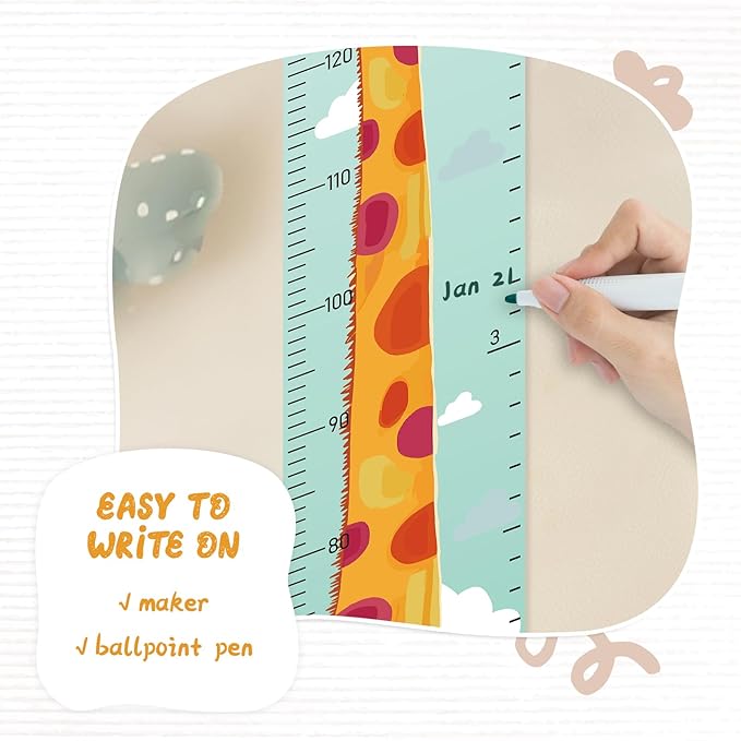 Personalized Name Growth Chart Wall Decor for Kids – Canvas Removable Height Chart Measuring Ruler 59" x 7.9" (Painted Giraffe)